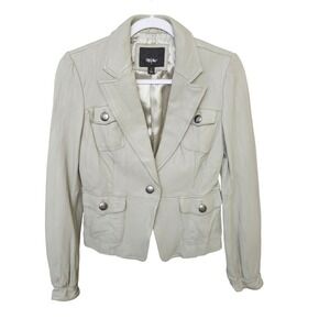 Mossimo Womens Leather Utility Blazer Jacket Size S Bone Safari Style